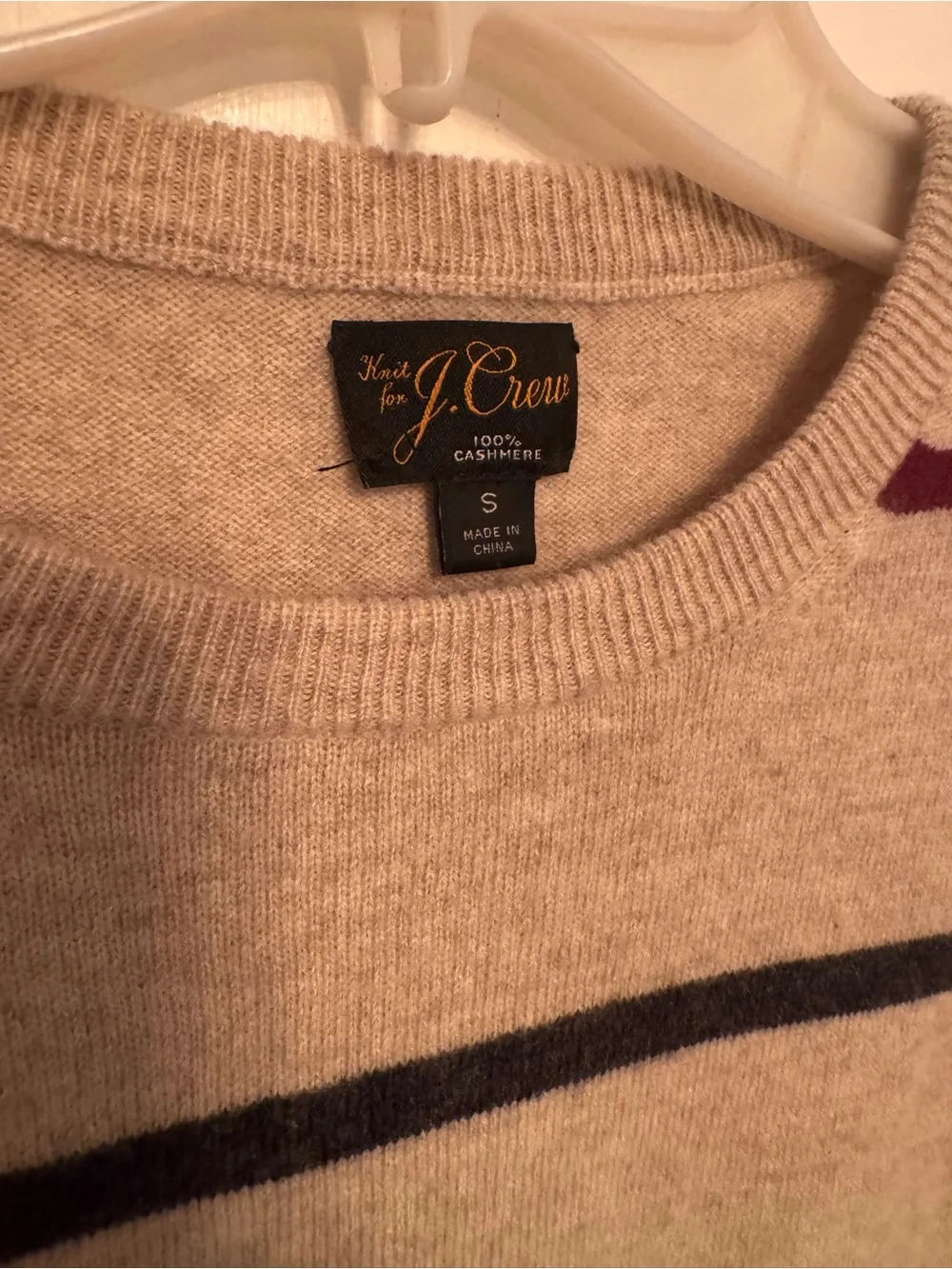 J. Crew Cashmere Crewneck Sweater with Burgundy, Green and Charcoal Stripes